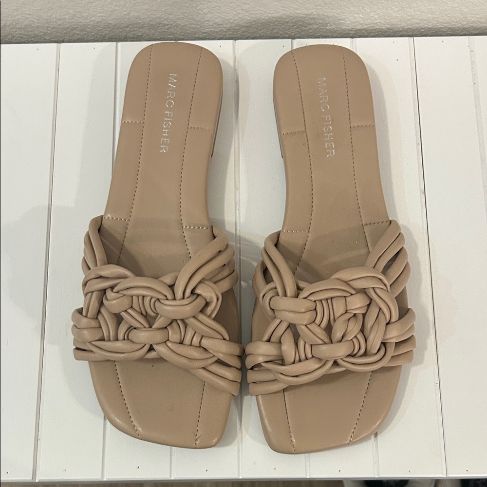 Marc Fisher Tan Knotted Slide Sandals